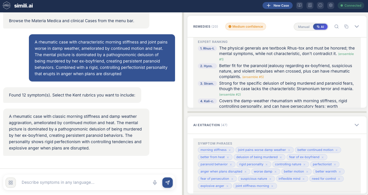 AI Expert Review showing independent ranking with rationale for each remedy